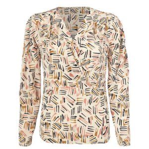 Cabi Marni Blouse Top 4162 V-Neck Chiffon Boho Career Beige Abstract Medium NWT